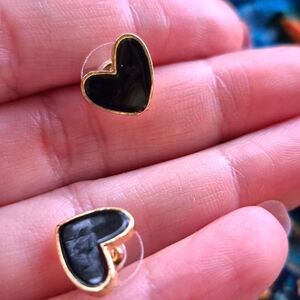 ♡♡♡ Black Stud Heart Earrings  Gold Alloy  | Jewelry Gifts for Her